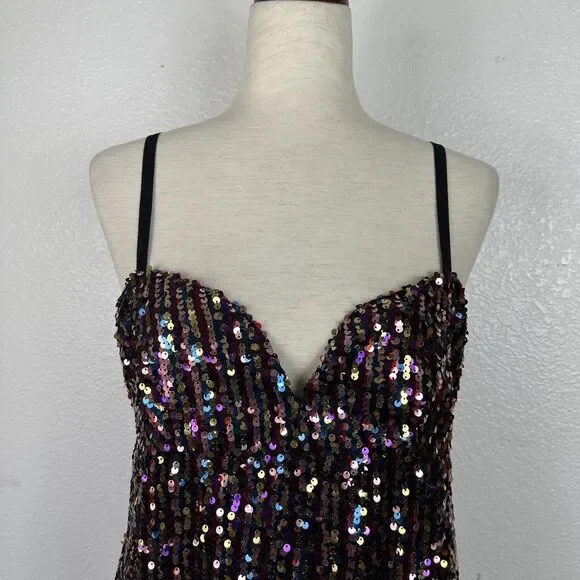 Zara Dress Women Size Medium Rainbow Sequin Mini Tank Party Glitter Disco - Picture 5 of 16
